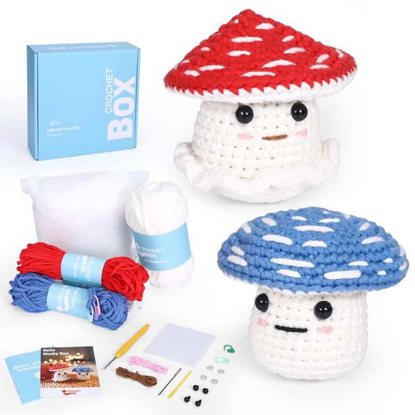 CrochetBox Crochet Kit for Beginners: 2 PCS Mushroom Crochet Kit