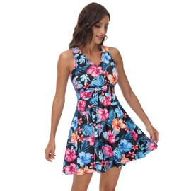 Kate Kasin Women's Two Piece Swimdress Bathing Suits Tummy Control Back Cross Flowy Swimsuits with Boyshorts Swimwear