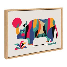 Kate and Laurel Sylvie Rhinoceros Framed Canvas Wall Art by Rachel Lee of My Dream Wall, 18x24 Natural, Colorful Animal Art for Wall