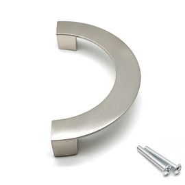 Susenya Half Moon Handles,1-Pack, Brushed Silver Cabinet Pulls 5.04" Hole Centers Cabinet Handle Zinc Alloy with Screws Semicircle Handles Finger Edge Pull Cabinet Handles