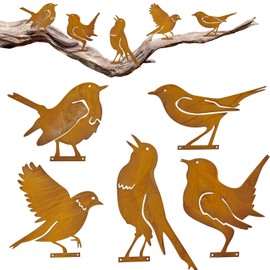 DTXYBC Rust Bird Garden Decoration, Pack of 5 Patina Metal Birds Rust Stakes, Metal Rust Garden Decoration, Garden Stake Rust Decoration Bird for Outdoor Autumn Decoration Outdoor, Patina Garden