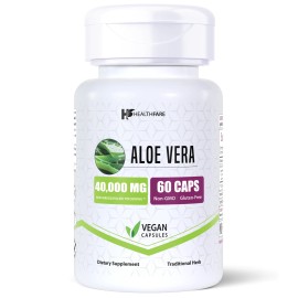 Healthfare Aloe Vera 40,000mg 60 Capsules Digestive Support Non-GMO Made in USA