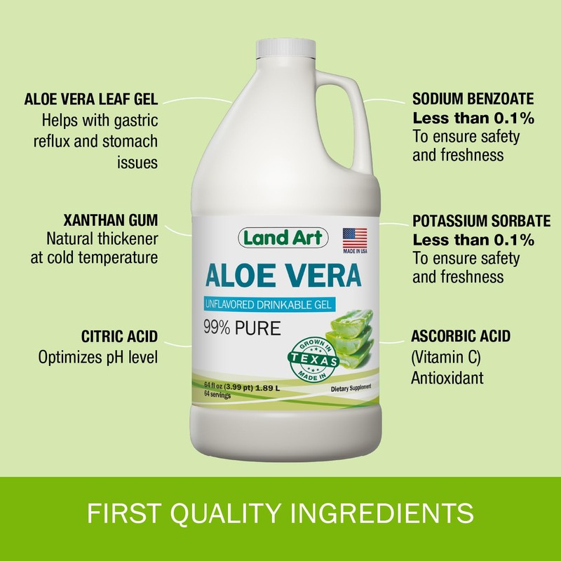 Organic Aloe Vera Drinkable Gel for Heartburn & Acid Reflux