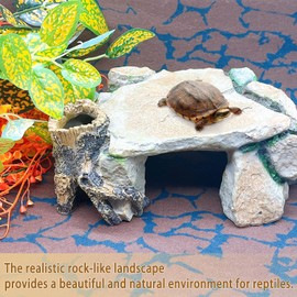 BNOSDM Tortoise Basking Platform,Reptiles Hideout Cave,Turtle Basking Rock,Gecko Hide Cave,Resin Stone,Terrarium Habitat Decor Tank Accessories for Bearded Dragon Lizards Snakes Chameleon Frogs