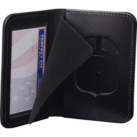 Perfect Fit Shield Wallets Michigan State Police badge and ID Case Hidden Badge Bi-Fold Style Wallet (Cutout PF-372) Black Leather