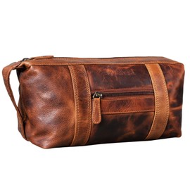STILORD Bruno Leather Toiletry Bag Vintage for Men Women Large Toiletry Bag Two Compartments Wash Bag with Handle for Travel Leather, Kara - Cognac