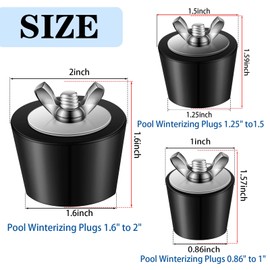 6 Pcs Pool Plugs 1" to 2" Stainless Steel Bolts, Heavy Duty Rubber Winter Expansion Plugs for Above Ground Pool Return Line (1 Inch,1.5 Inch,2 Inch)