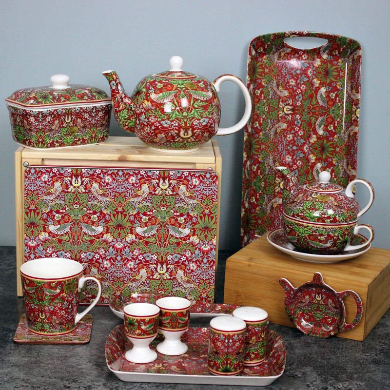 William Morris Red Strawberry Thief Boiled Egg Cups Stand Holder