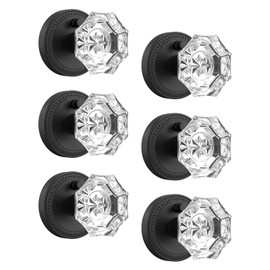 Asidrama 6 Pack Black Privacy Crystal Door Knobs with Lock, Glass Door Handles with Matte Black Glass Door knobs Interior for Bedroom or Bathroom, Heavy Duty Door Lever for Left Right Sided Doors