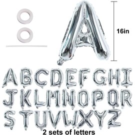 TONIFUL Pack of 52 16 Inch Silver Letter A-Z Balloons Custom Phrase Mylar Foil Alphabet Create Your Own Banner for Birthday Anniversary Celebration Graduation Party Supplies