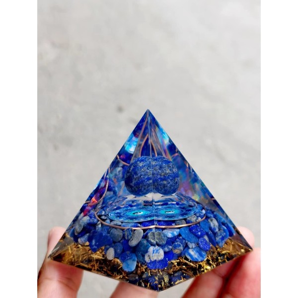ycyingcheng Moonstone Crystal Orgone Pyramid, Lapis Lazuli Ball Tai Chi, Ogan Crystal Energy Tower, Nature Reiki Chakra Crushed Stone Jewelry, Crystal Pyramid, 6CM