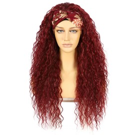 Sapphirewigs Curly Headband Wig Long Red Synthetic Wig Loose Water Wave Headband Wigs for Women Glueless 150% Density 66 cm