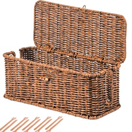 BROWNLILY Cable Management Box, Rattan Style Cord Organizer for Desk Cord Hider Outlet Covers Baby Proofing for Power Strip TV PC Router Charger Under Desk Storage with Lockable Lid and Cable Ties