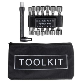 sourcing map 16pcs Power Nut Driver Drill Bit Set 3/16"-7/16" 5-12mm Metric SAE 6-Point Drill Socket 1/4" Hex Shank with L-Shaped Manual Wrench and Storage Bag