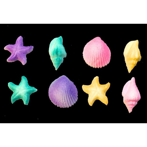 12pk Pastel Sea Creatures Sea Shells Star Fish Ready To Use Hand Crafted Edible Cake / Cupcake Sugar Decoration Toppers