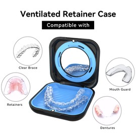 HEMILAB® Retainer Case, Slim Aligner Case with Vent Holes, Compatible with Invisalign, Mouth Guard Case with Mirror, Cute Orthodontic Retainer Case with Retainer Removal Tool and Brush, Black