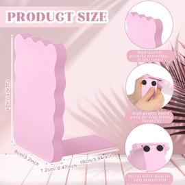 Skyygemm Wood Scalloped Bookends for Shelves, Non Slip Decorative Cute Aesthetic Preppy Heavy Duty Book Ends Organizer Stopper for Nursery Home Decor Office(Light Pink)
