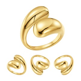 Gold Rings For Women Gold Thumb Ring Chunky Gold Ring Teardrop Ring For Women And Men Adjustable Finger Rings For Women Thick 18K Gold Plated Band Rings Bow Rings With Jewellery Box