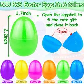 TURNMEON 500 Count Plastic Easter Eggs Bulk 6 Colors Easter Eggs Fillable， Easter Basket Stuffer Filler 2.2 Inch Surprise Empty Easter Eggs for Eggs Hunt, Classroom Prize Party Favor Supplies