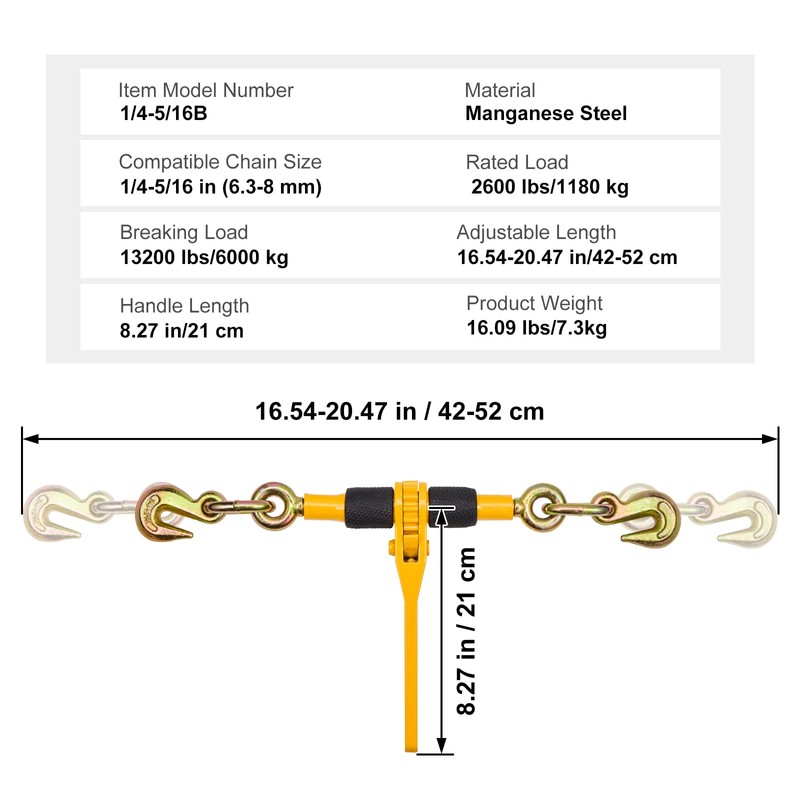 VEVOR Ratchet Chain Binders, 1/4"-5/16", 2600 lbs Safe Working Load,