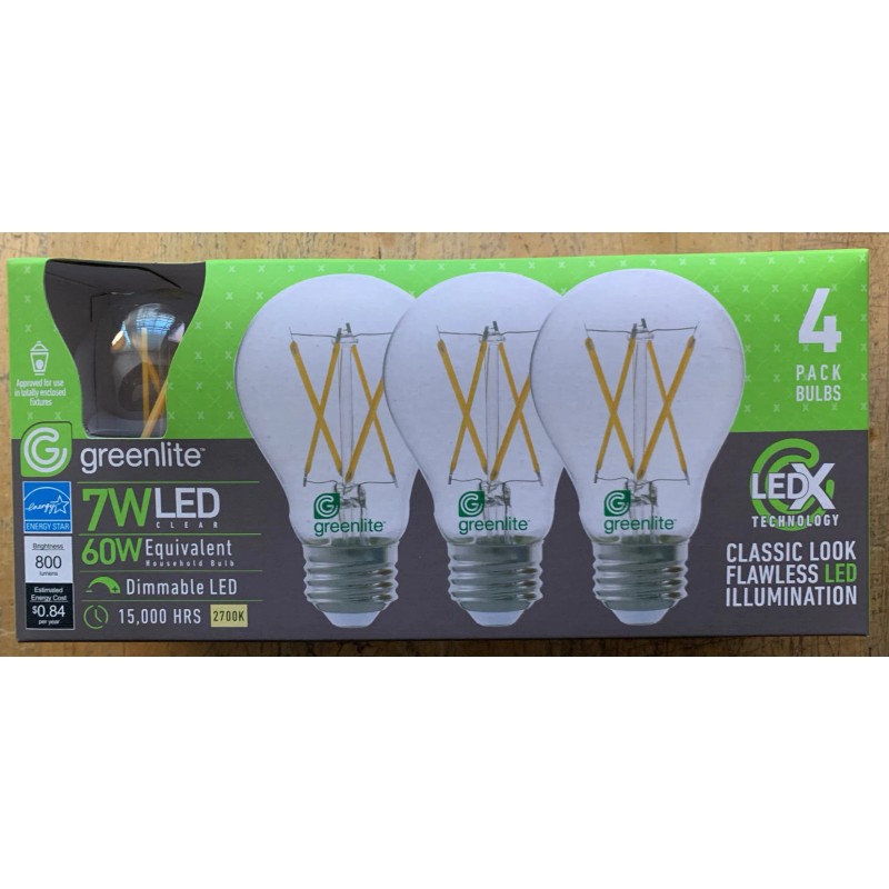 Greenlite Lot of 4 Greenlite DIMMABLE FILAMENT Led 7W (60W