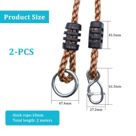 MIPIACE 2 Stück Schaukelseil 2m Schaukel Befestigung Seil Hängende Seil mit Karabiner Schaukel Befestigung Balken Verschleißfestes Seil Hängematte für Hängematte Schaukel Yoga Hängesessel