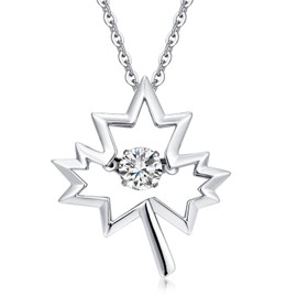Maple Leaf Necklace Pendant Canada Necklace Maple Leaf Jewelry Maple Leaf Necklace for Women Sterling Silver Maple Leaf Necklace Canadian Souvenirs Gift Dancing CZ Diamond Leaf Necklace Han han