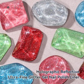 TAYE Glitter Gel Nail Polish Liner, Green sparkle gel nail polish, reflective glitter Holographic Gel Nail Polish Built Thin Brush, Soak Off UV/LED Curing off Gifts For Salon Nail Art, Color 2989