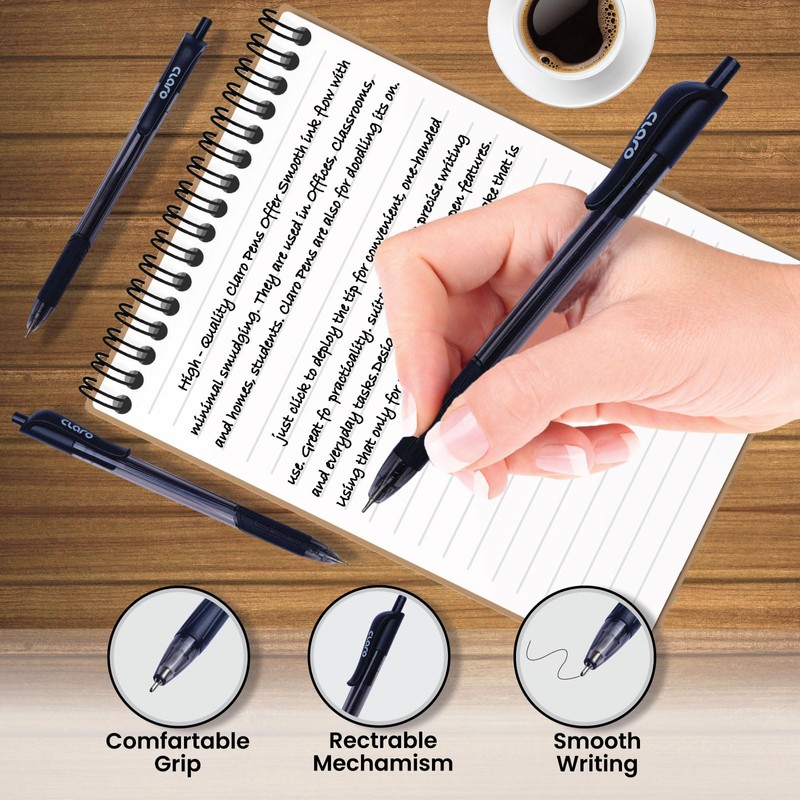 CLARO Trion Grip RT Retractable Ballpoint Pens, BLACK, Fine Point