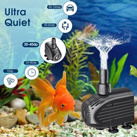 NFESOLAR Submersible Pump, 400GPH Ultra Quiet Submersible Water Pump with Dry Burning Protection 8ft High Lift for Fountains, Hydroponics, Ponds, Aquariums & More