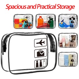 KOOSREEL Clear Travel Toiletries Bag, 2 Pack TSA Approved Toiletry Bag with Zippers Travel Essentials PVC Waterproof Cosmetic Clear Makeup Bag for Women and Men