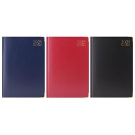 Orbitron 2025 A4 A5 A6 Day A Page Padded Hardback Desk Diary with Metal Corners (A6, Red)