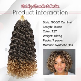 LIYATE 7 Packs Gogo Curl Crochet Hair for Women 18 Inch Pre-Twisted Curly Crochet Hair Deep Ocean Beach Curl Crochet Braids Synthetic Braiding Hair Extensions (18 Inch, 1B/27)