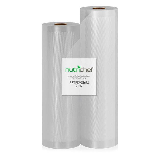 NutriChef Vacuum Sealer Bags 11x50 and 8x50 Roll 2 pack for Food Saver, Seal a Meal, NutriChef, Weston. Commercial Grade, BPA Free, Heavy Duty, Great for vac storage, Meal Prep or Sous Vide