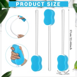 Yetene 3 Pcs Long Handle Bath Sponge 22.4'' Back Sponge on a Stick Lightweight Back Washer Handled Butt Scrubber Shower Brush for Foot Body Cleaning Bathing Limited Motion (Blue)