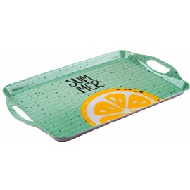 BWG Summer Melamine Plastic Tray - 38cm x W 23.5cm - Green/Lemon Print