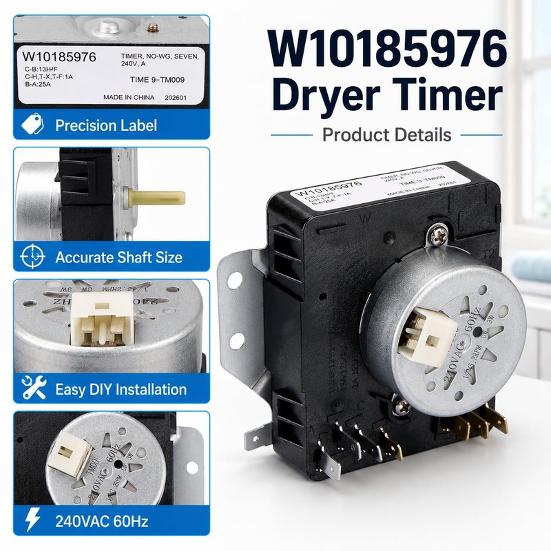W10185976 WPW10185976 Dryer Timer Compatible with Whirlpool Kenmore Dryers