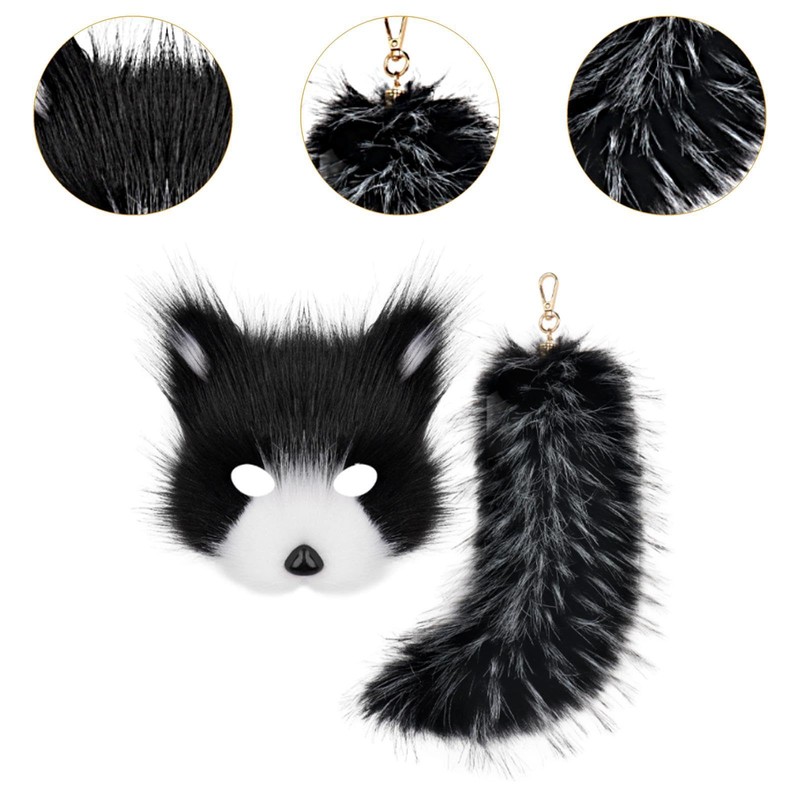 rockible Therian Mask and Tail Furry Tail Keychain Wolf Mask