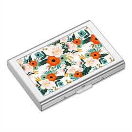 Rimilak Metal Credit Card Holder, Mini Credit Card Wallet RFID Blocking Slim Metal Hard Case for Women Men, Colorful Flower