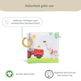 Petinard Label Photo Album Baby Photo Book Made of Organic Cotton Farm I with Teething Ring and Pendant as Memory Book I Children Baby from 0 Months I Gifts for Birth and Getting Used to