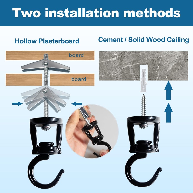 ONIKK Ceiling Hooks for Hanging Plants (2 PCS Black), Heavy