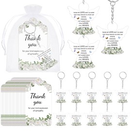 60 Set Funeral Favors Thank You Set, Celebration of Life Favors Acrylic Angel Keychain and Thank You Cards for Funeral Gifts, Sympathy Gift for Remembrance Bereavement Memorial Party Guests Gifts