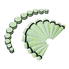 YOFANST 24PCS Ear Stretching Kit Light Green Cracked Style 00G - 7/8" Big Piercing Set Acrylic Ear Plugs Gauge Tapers Lightweight Expanders for Men Women