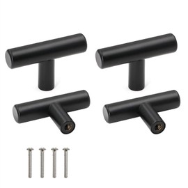 HNJKJEU Pack of 4 Furniture Knobs Black T Shaped Cabinet Knobs Stainless Steel with Screw Vintage Cabinet Handles for Drawer, Dresser, Furniture, Kitchen, Home Decoration (4)
