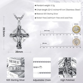 Eusense Archangel Michael/Saint Christopher/Saint Jude Thaddeus/Seven Archangels/Holy Mary/Jesus Cross Pendant Amulet Necklace Gifts 925 Silver Christian Chain Jewellery Men Women, Sterling Silver,
