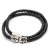 [シルバーワン] ma ダブル スカル レザーチョーカー マグネット式 黒色 編み込み［5mm 46cm］ ステンレス