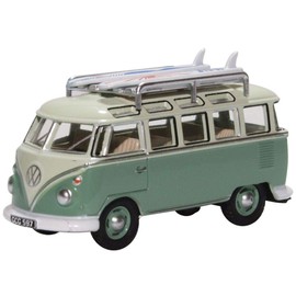 Oxford Diecast 76VWS005 VW T1 Samba Bus/Surfboards Turquoise/Blue White 1:76 Scale Model