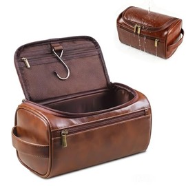 Neceser de Cuero para Hombre,Neceser de Viaje con Manija,Organizador de Viaje Grandes Resistentes al Agua,Multicompartimento con Ganchos,Regalo para El Dia del Padre, Día de San Valentín