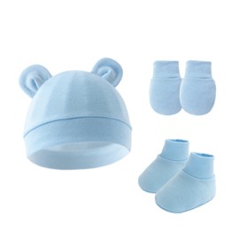 Hybursky Newborn Baby Beanie Hat and Gloves Socks 3 Pack Cotton Newborn Hospital Nursing Hats Accessories for Infant Boys Girls Unisex 0-6 Months(Blue)