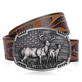 BISON DENIM Western Cowboy Leather Belt for Men Women Cowgirl, Mens Buckle Belt for Jeans, Country Belt, Men's Gifts